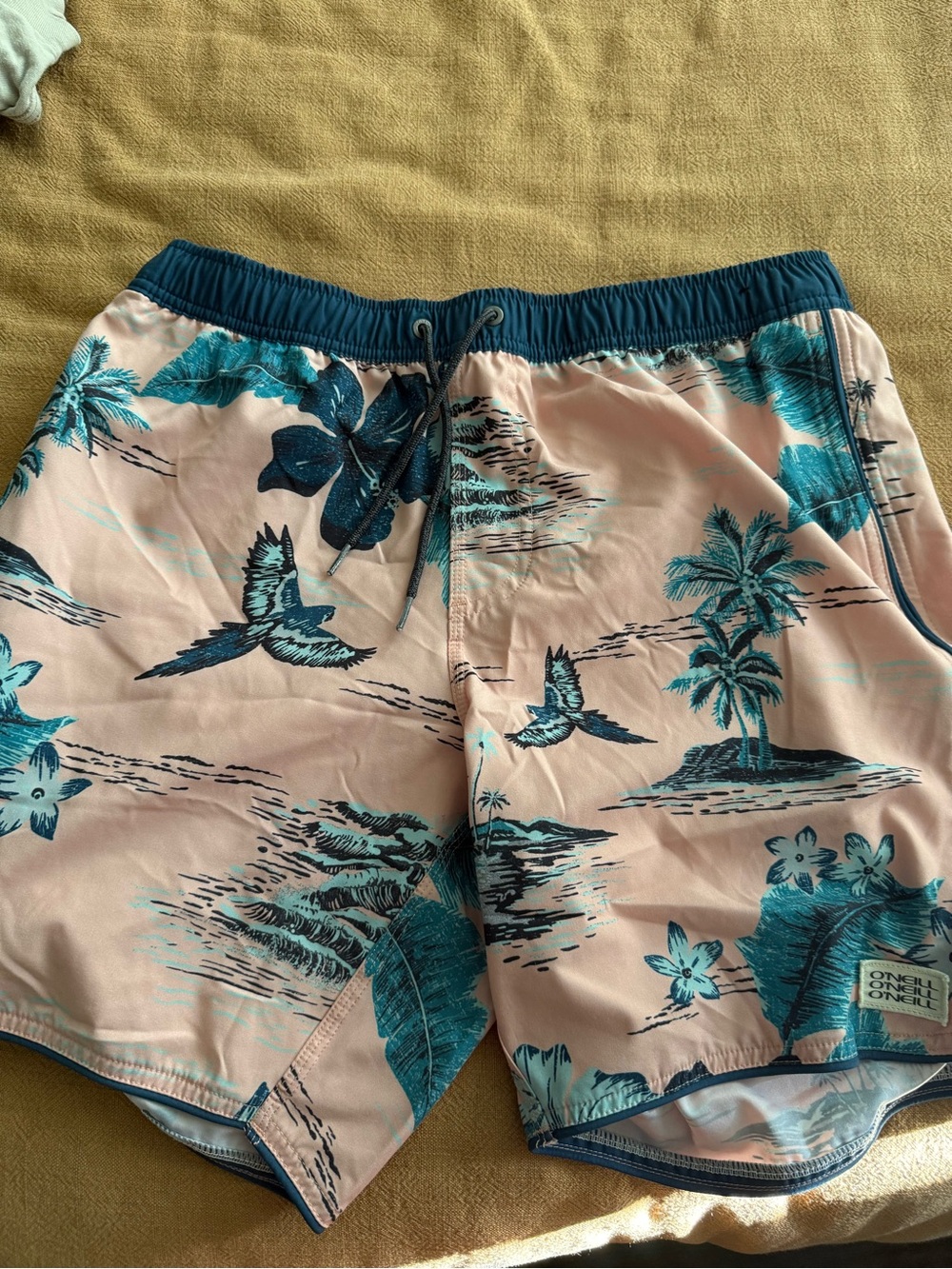 O'Neill Pink and Teal Tropical Swim Trunks